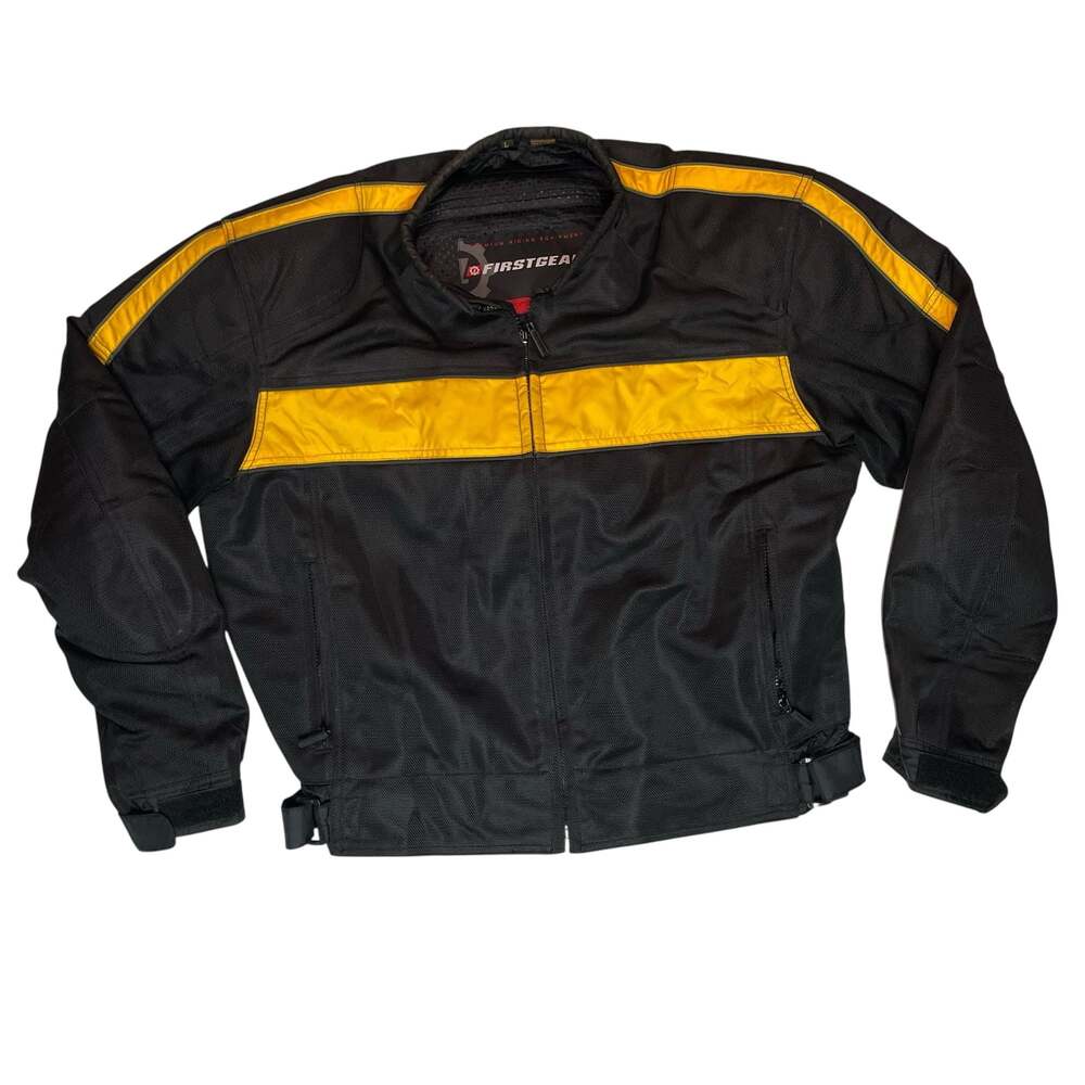 Firstgear Motorcycle Riding Jacket Black Yellow Mesh Armor Mens L